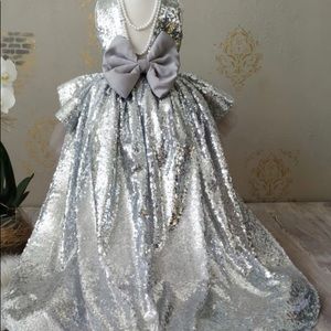 Girls silver sequin gown